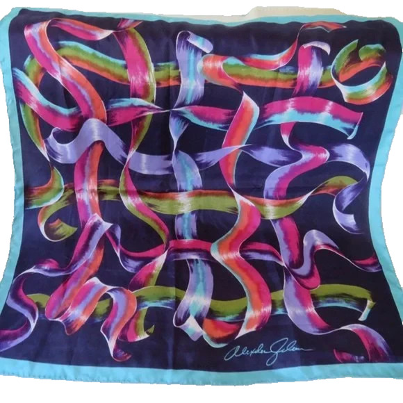 Alexander Julian Accessories - Alexander Julian Ribbon Aqua Silk Scarf 34" by 34"